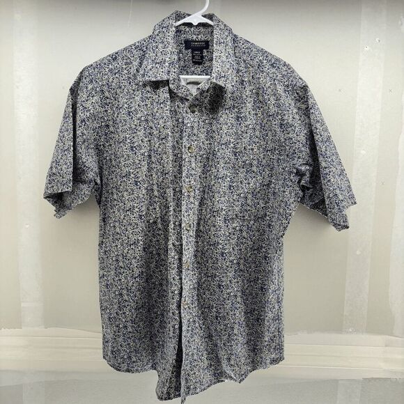Cambridge Classics Button Up Shirt Mens SIZE L Blue Flower Tropical Short Sleeve - Picture 1 of 3